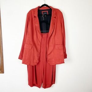 Eloguii Women's Plus Size 26 Rust Blazer & Culottes Pants Suit Set Summer Office